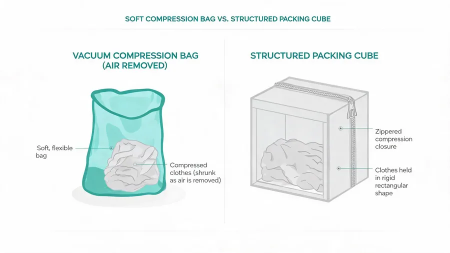 Diagram comparing air removal compression to structured cube compression