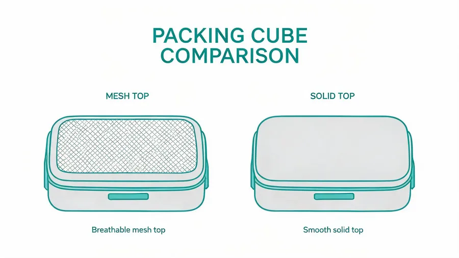 Packing cube with mesh top next to one with solid top