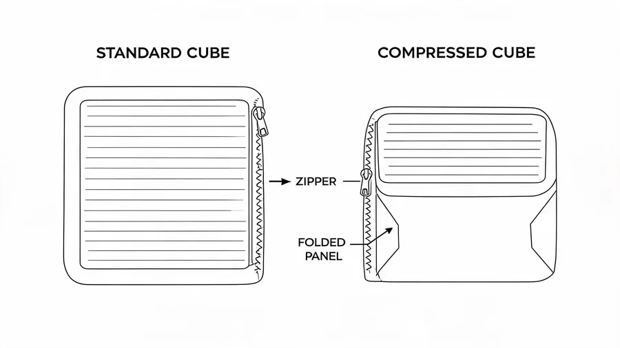 Diagram comparing standard and compression packing cube construction